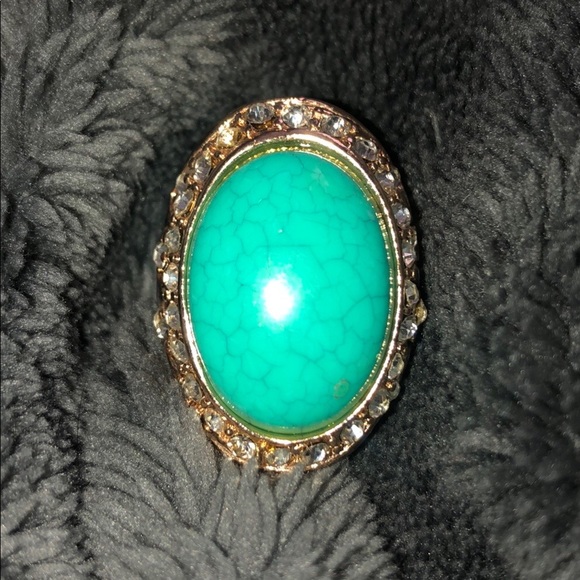 Turquoise Ring with Cubic Zirconia Crystals - Picture 1 of 6